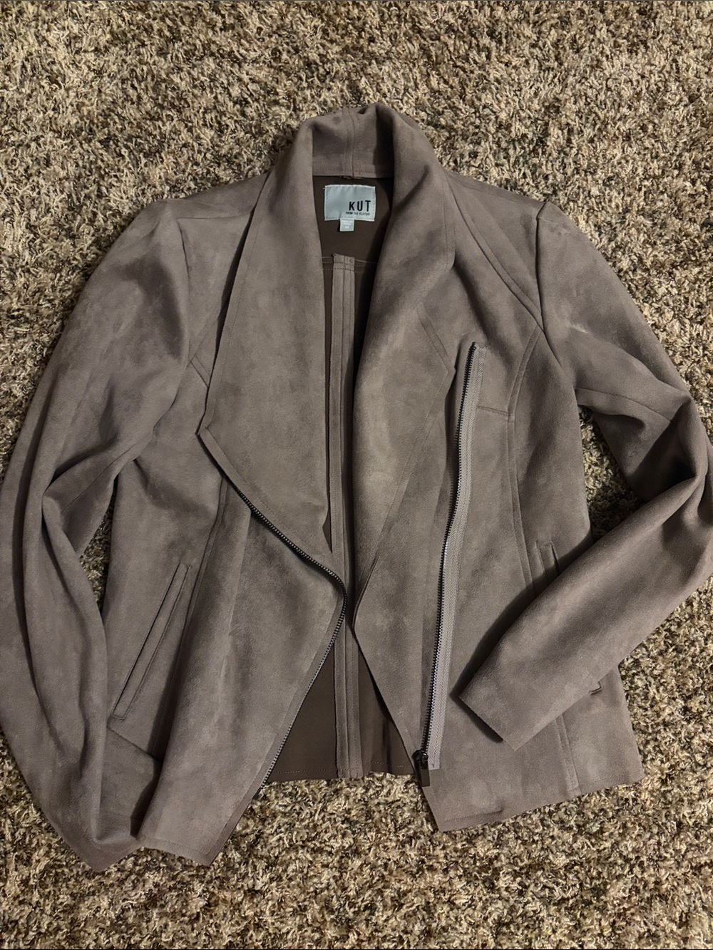 Kut from the Kloth Taupe Suede-Like Asymmetrical Moto Jacket